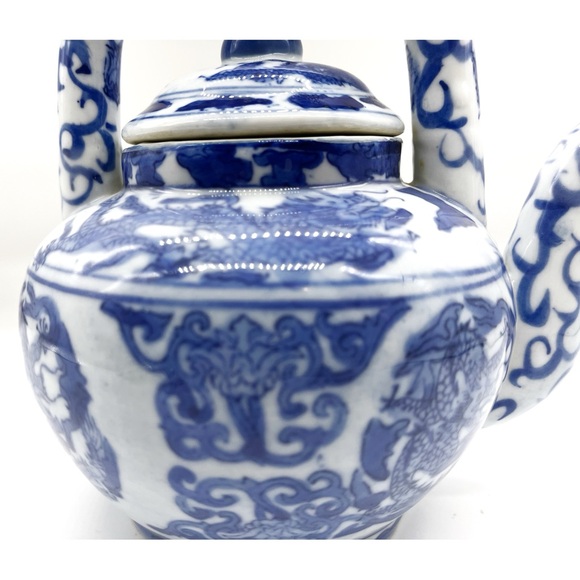 VTG Chinese Teapot Porcelain Upright Handle S Shaped Spout with Dragon Design - Picture 6 of 11